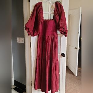Free People Dahlia Embroidered Maxi Dress size Large Burgandy